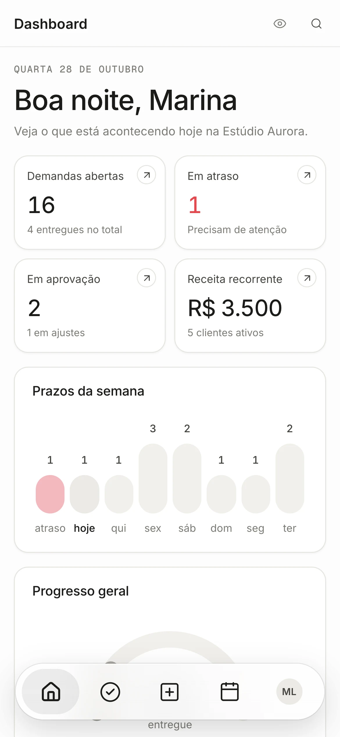 O Conttsy no celular, com a barra de navegação embaixo
