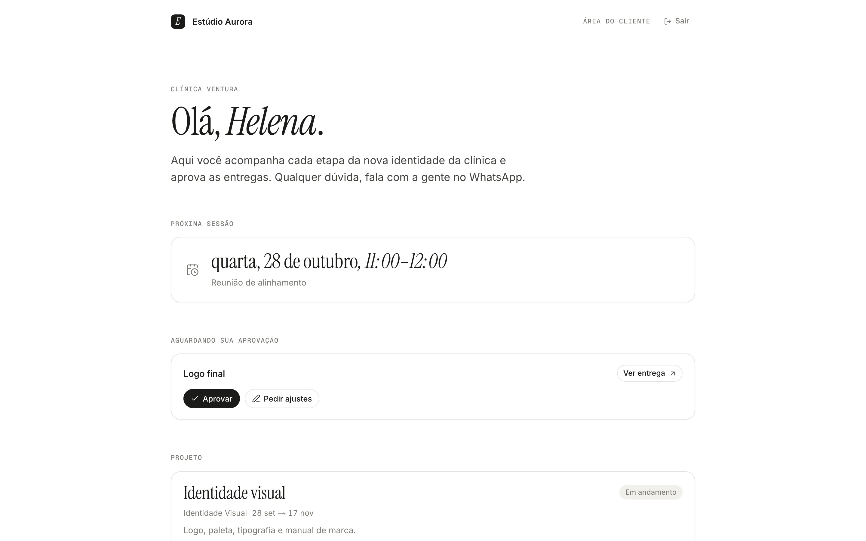 Portal do cliente com uma entrega esperando aprovação